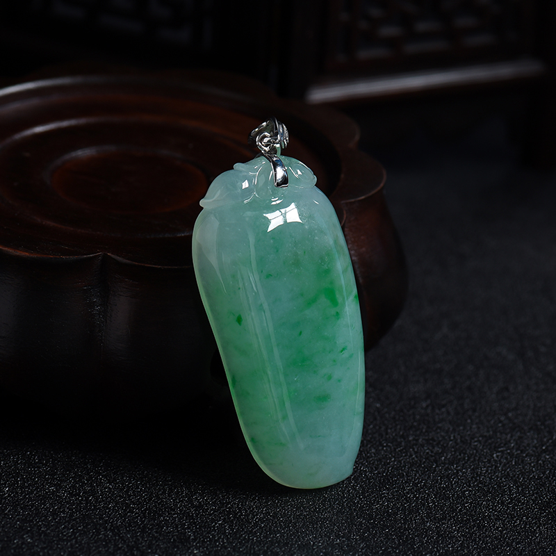 冰糯种翠绿飘花翡翠福瓜吊坠-红掌柜
