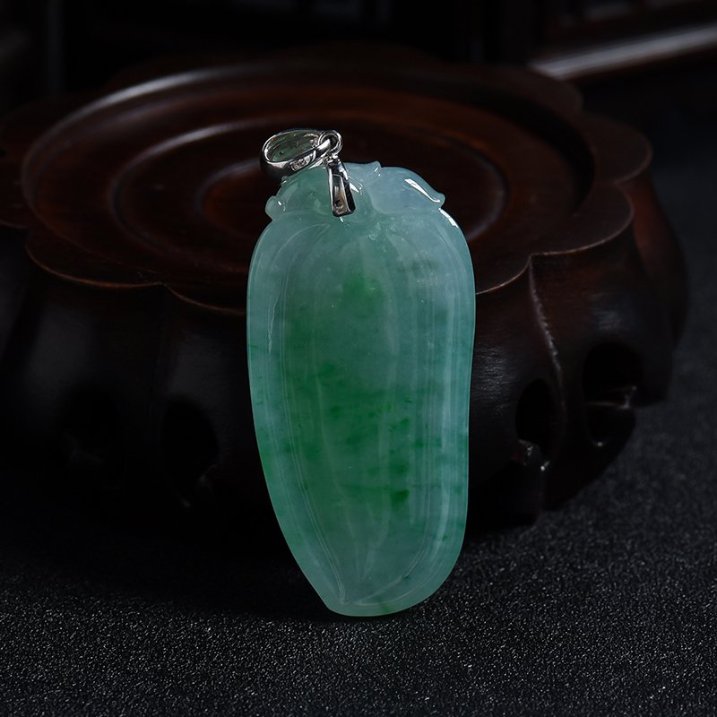 18k白金扣冰糯种飘花翡翠福瓜吊坠-红掌柜