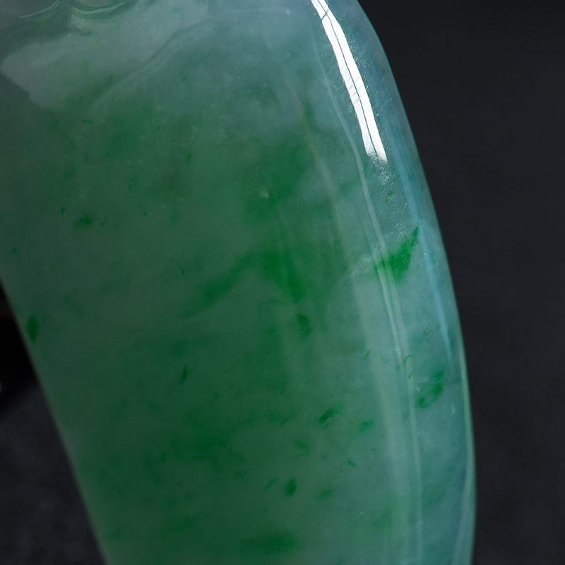 18k白金扣冰糯种翠绿翡翠福瓜吊坠-红掌柜