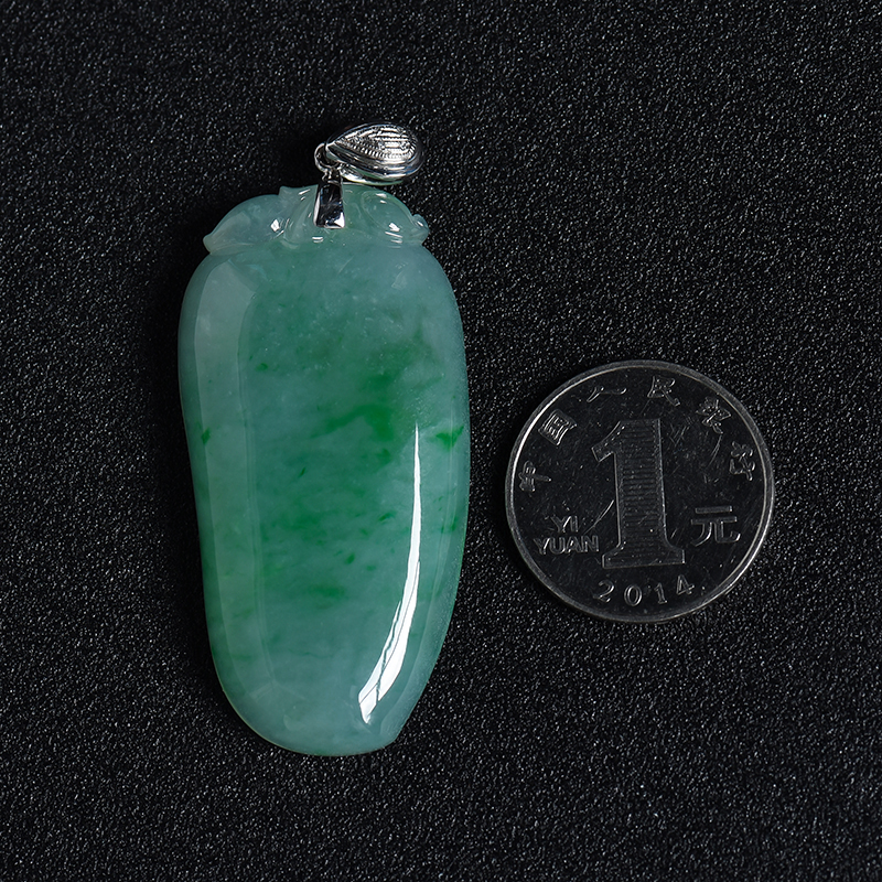 18k白金扣飘花翡翠福瓜吊坠-红掌柜