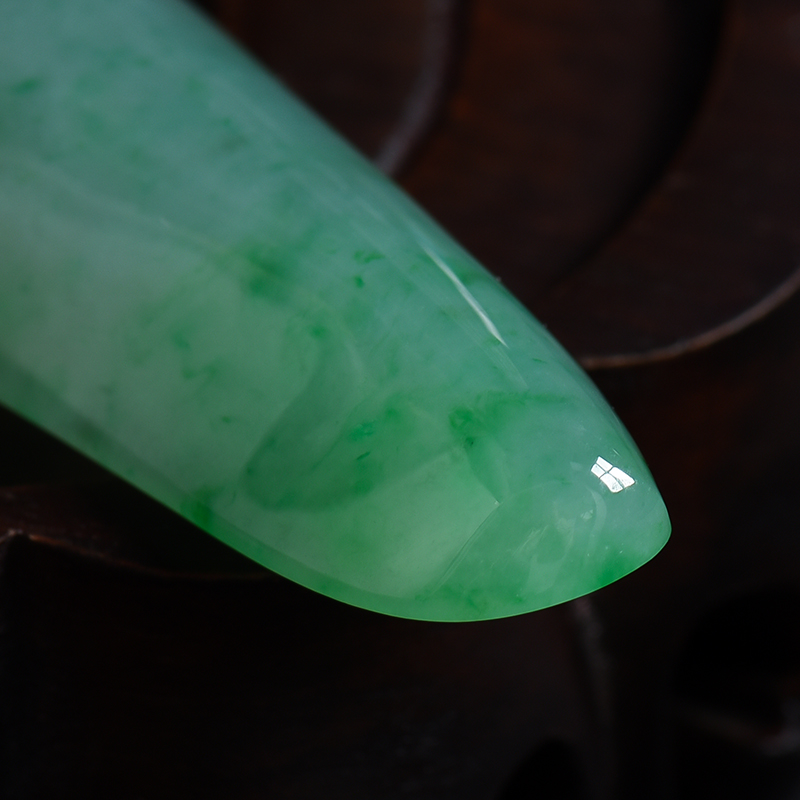 18k白金扣冰糯种翠绿飘花翡翠吊坠-红掌柜