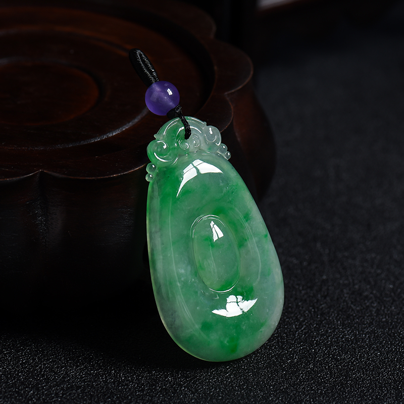 A货天然冰糯种翠绿飘花翡翠如意吊坠 - 红掌柜