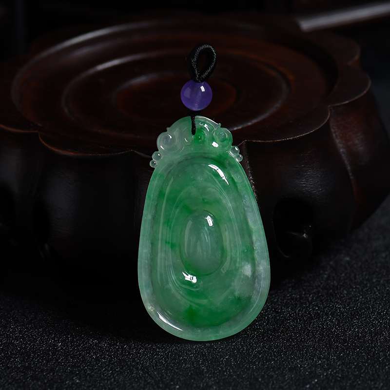 冰糯种翠绿飘花翡翠如意吊坠 - 红掌柜