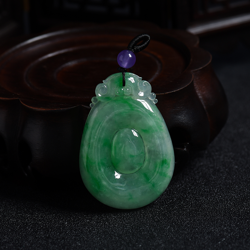 缅甸A货天然冰糯种翠绿飘花翡翠如意吊坠 - 红掌柜