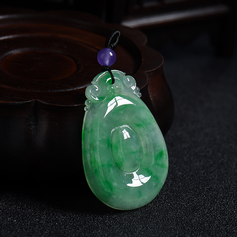 A货天然冰糯种翠绿飘花翡翠如意吊坠 - 红掌柜