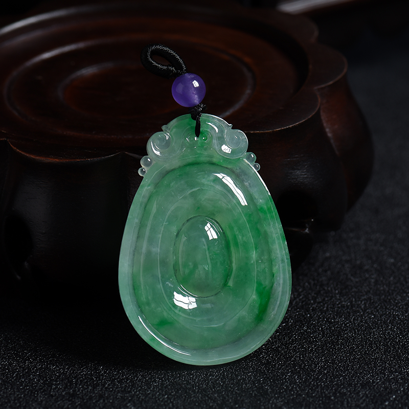 冰糯种翠绿飘花翡翠如意吊坠 - 红掌柜