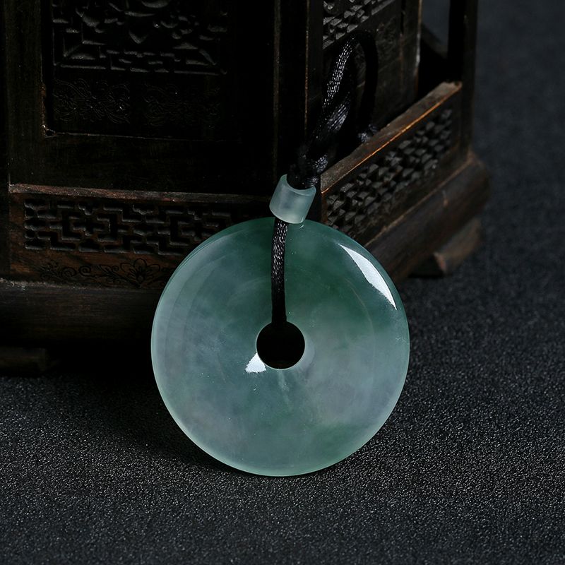 缅甸A货天然冰糯种晴底飘花翡翠平安扣 - 红掌柜