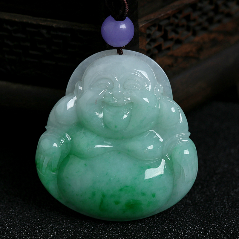 缅甸天然糯种飘绿翡翠吊坠-红掌柜