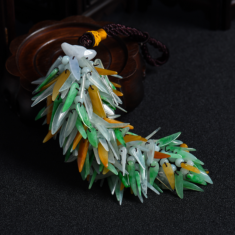 缅甸A货冰糯种三彩翡翠辣椒车挂 - 红掌柜