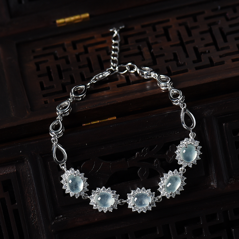 银镶冰种翡翠手链-红掌柜