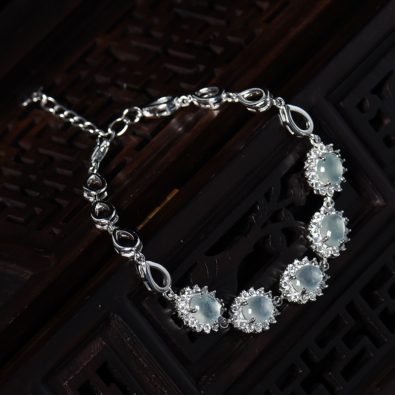 银镶冰种翡翠手链-红掌柜