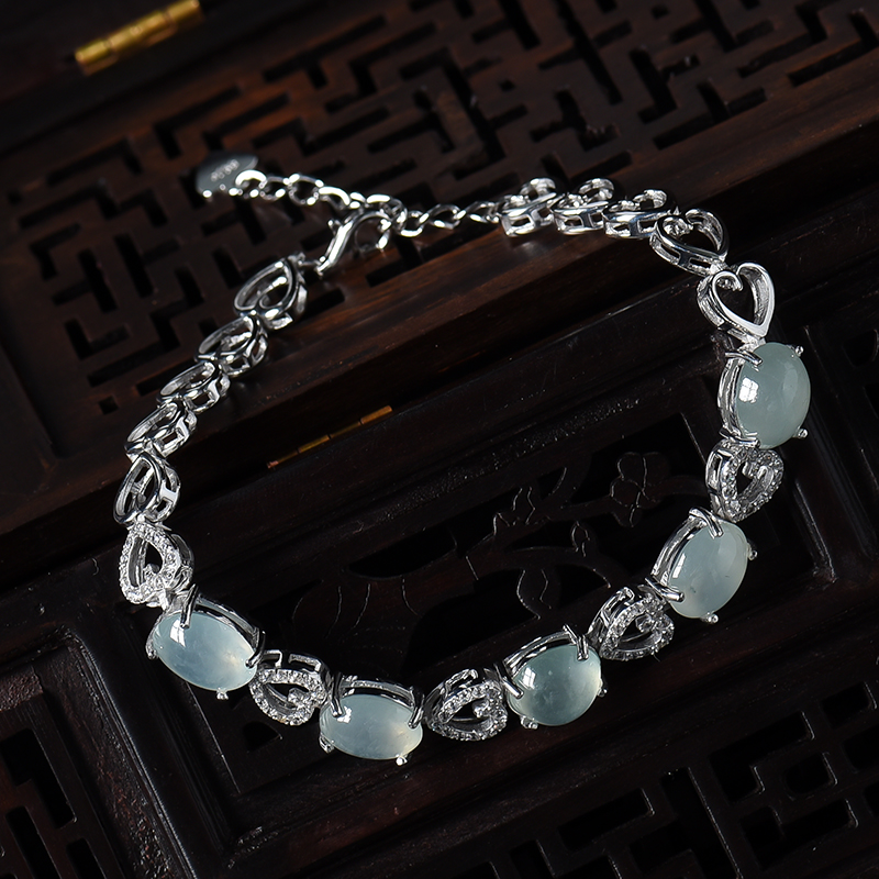 银镶冰种翡翠手链-红掌柜