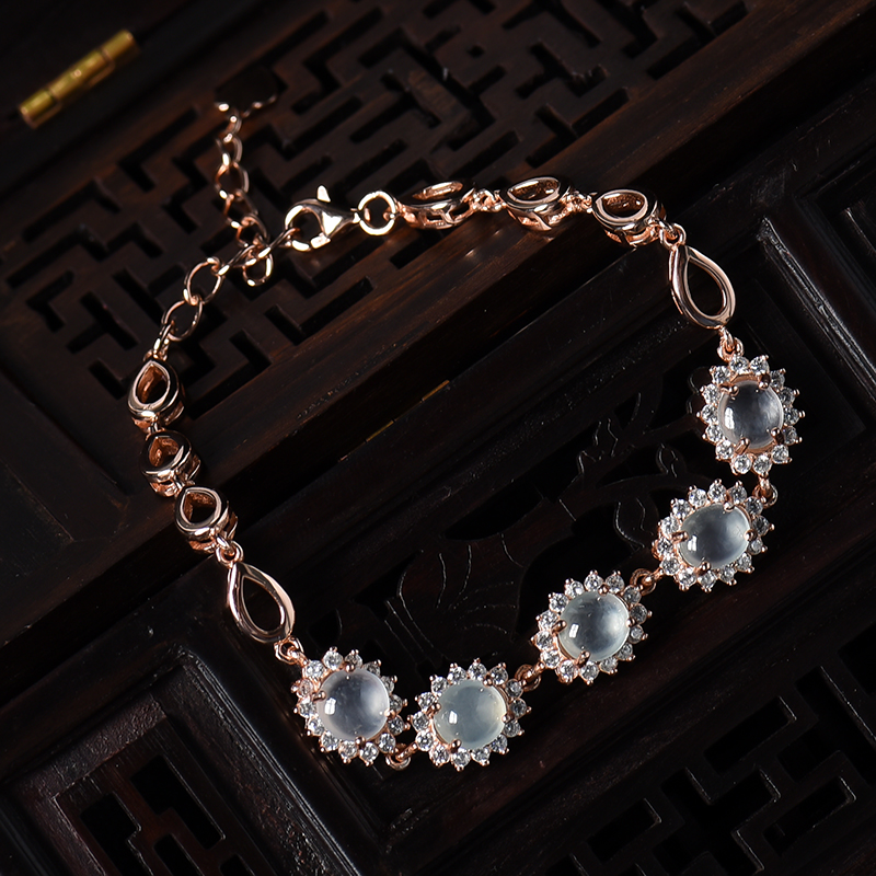 银镶冰种晴水翡翠手链-红掌柜