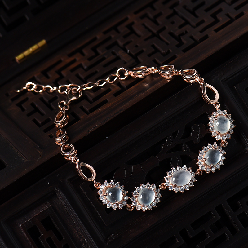 银镶冰种晴水翡翠手链-红掌柜