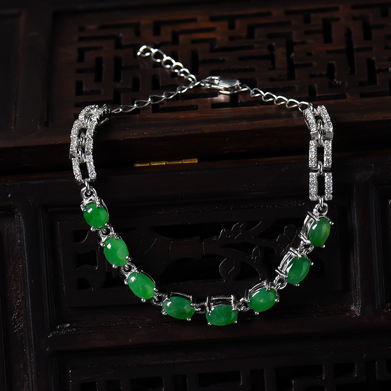 银镶冰种满绿翡翠手链-红掌柜