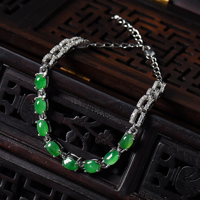 银镶满绿翡翠手链-红掌柜