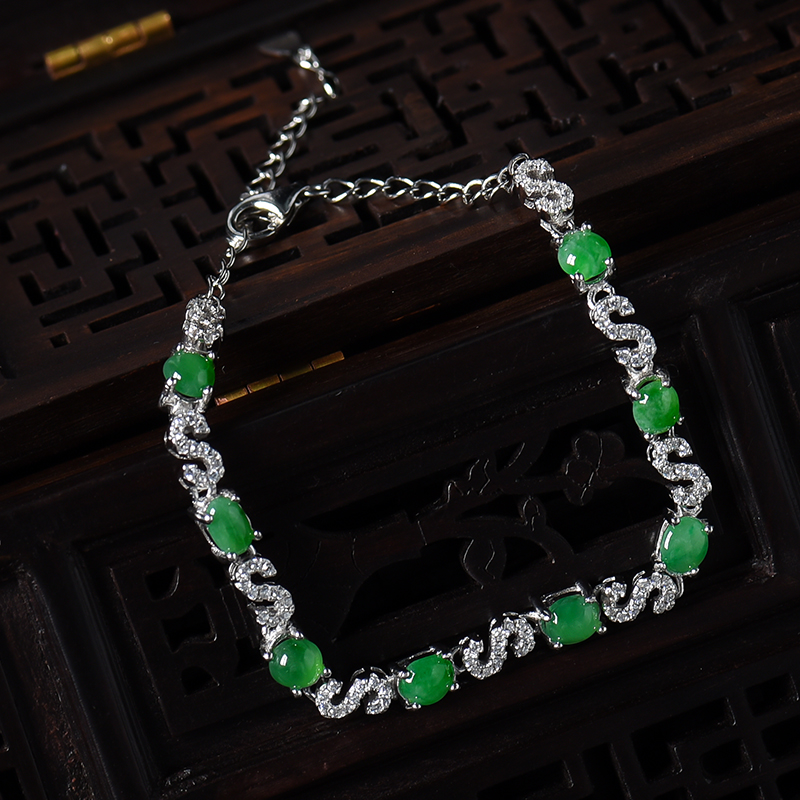 银镶冰种满绿翡翠手链-红掌柜
