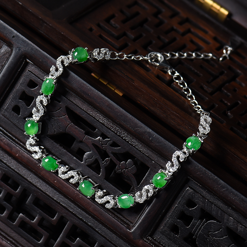银镶满绿翡翠手链-红掌柜
