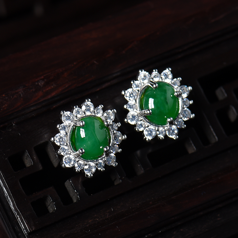 冰糯种满绿翡翠耳钉-红掌柜