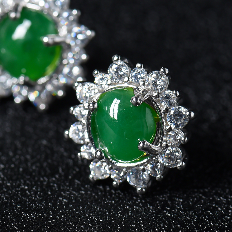 冰糯种翡翠耳钉-红掌柜