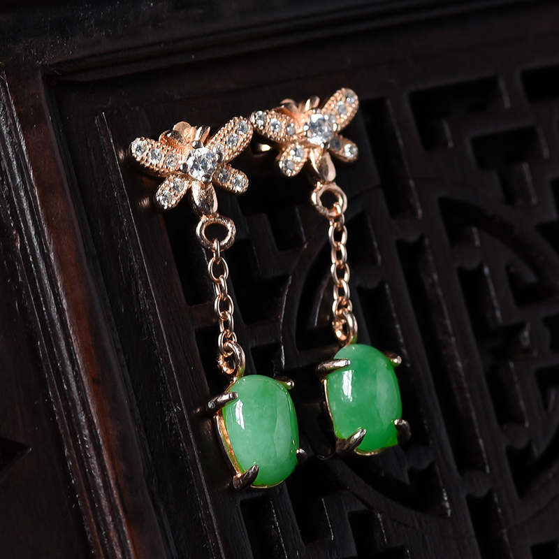 冰糯种满绿翡翠耳钉-红掌柜