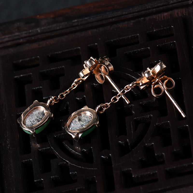 银镶冰糯种翡翠耳钉-红掌柜