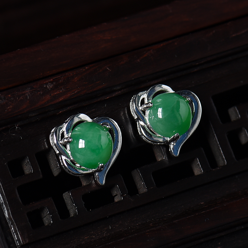 冰糯种满绿翡翠耳钉-红掌柜