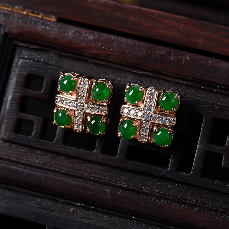 银镶满绿翡翠耳钉-红掌柜