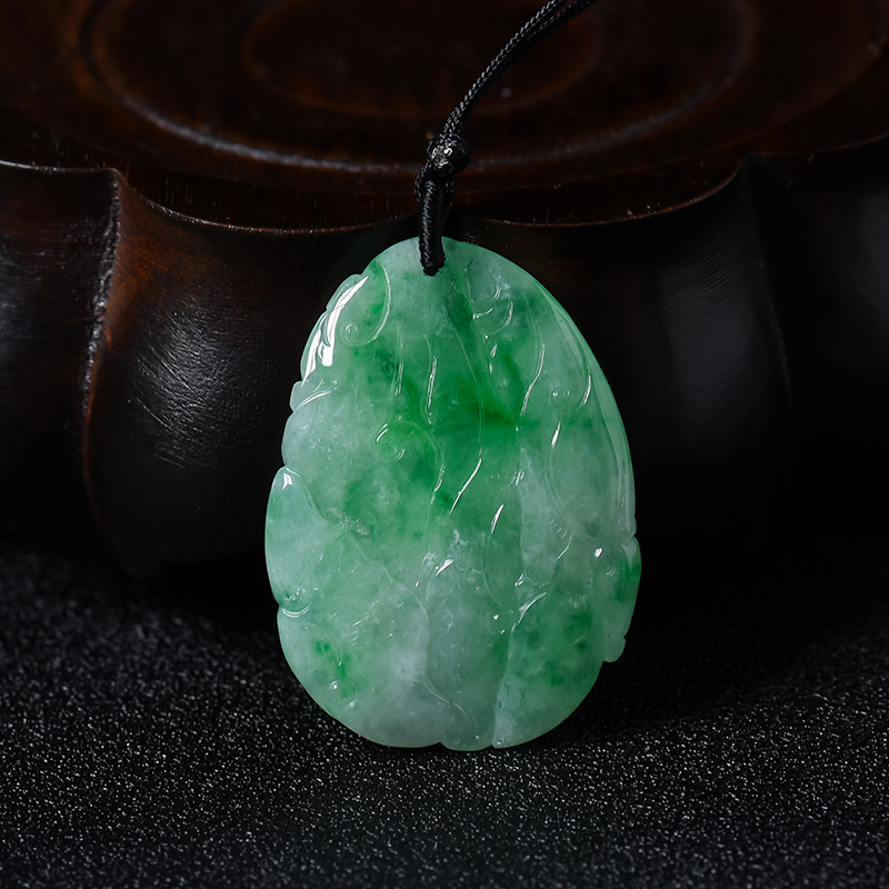 缅甸A货天然糯种飘花翡翠如意吊坠 - 红掌柜