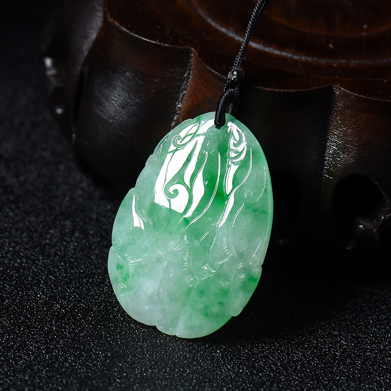 天然糯种飘花翡翠如意吊坠 - 红掌柜