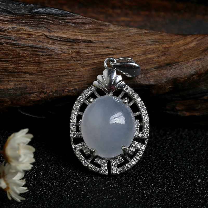 银镶糯种翡翠蛋面吊坠-红掌柜