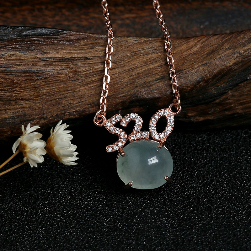 银镶糯冰种浅绿翡翠项链-红掌柜