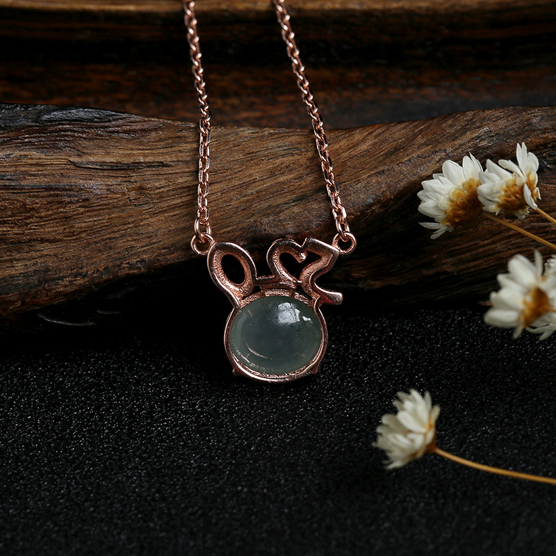 银镶糯冰种翡翠项链-红掌柜