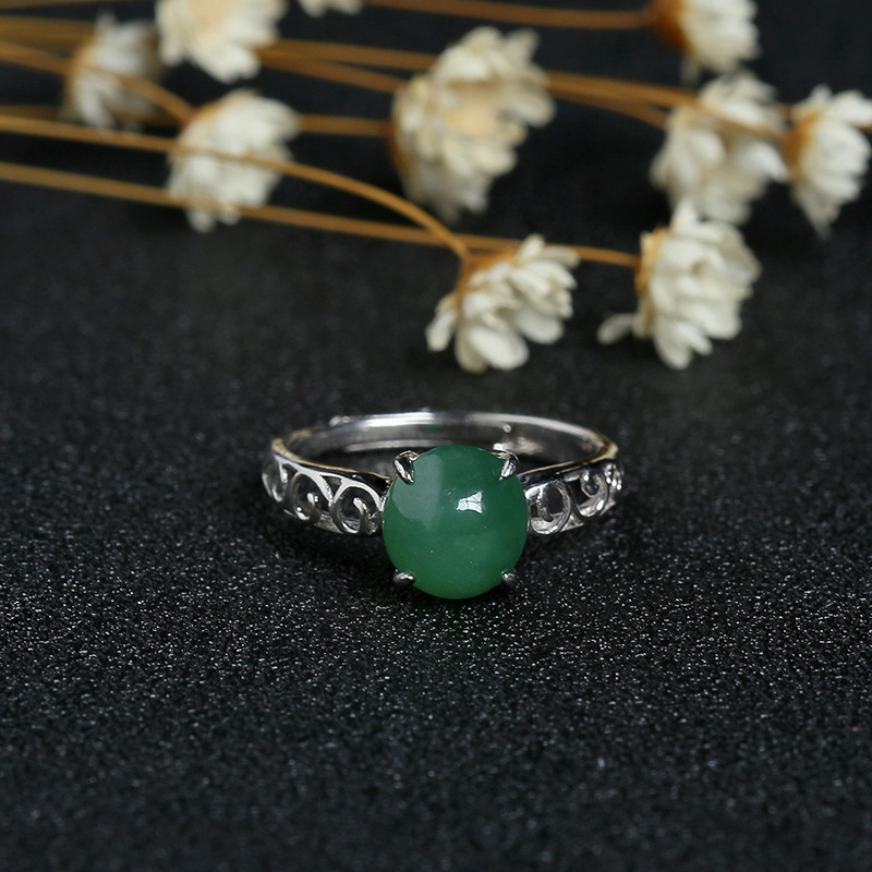银镶糯种油青翡翠戒指-红掌柜