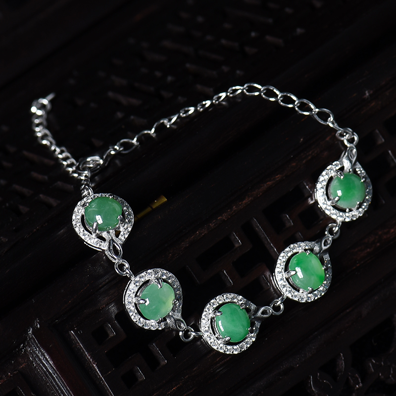 糯冰种翠绿翡翠手链-红掌柜