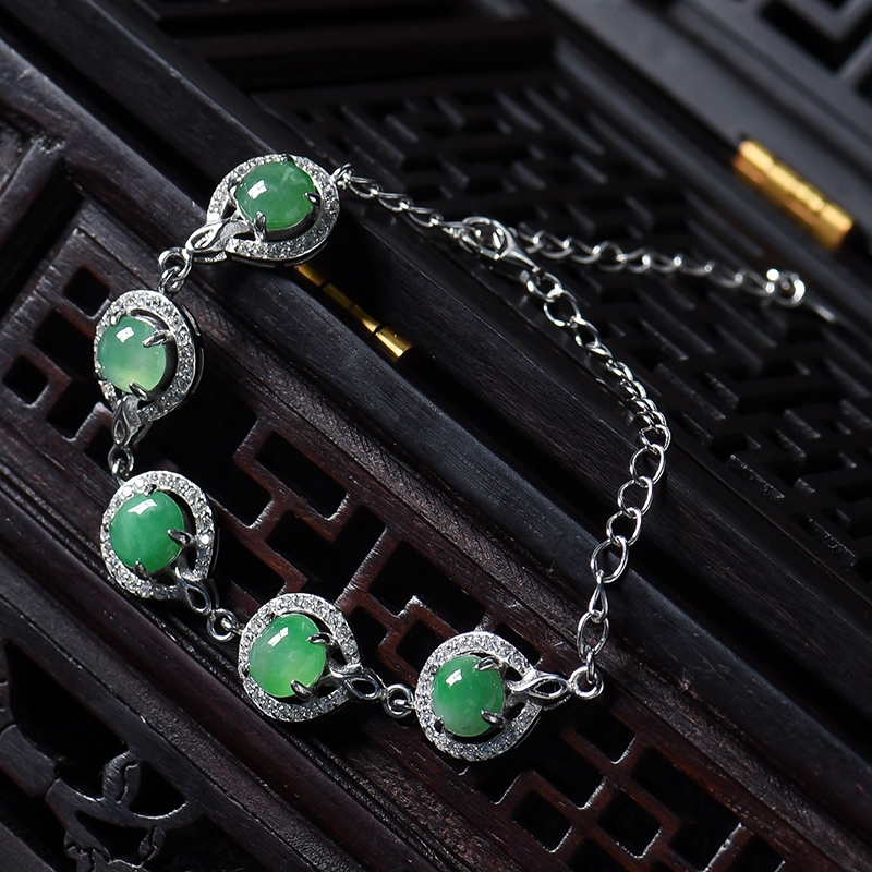 银镶翠绿翡翠手链-红掌柜