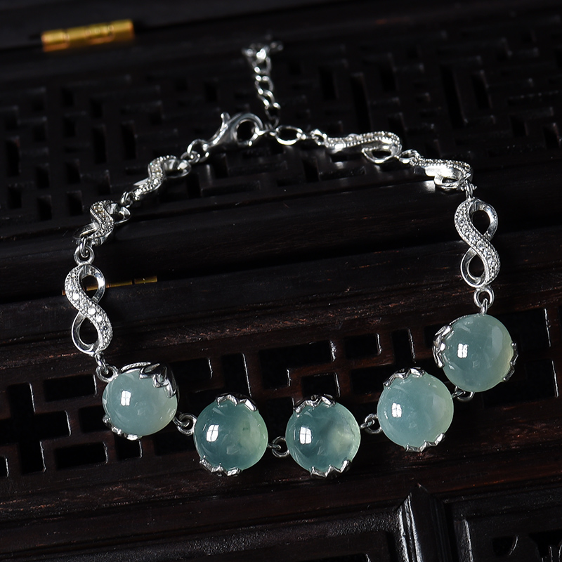 银镶糯冰种晴水翡翠手链-红掌柜