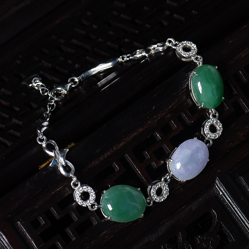 糯冰种春带彩翡翠手链-红掌柜