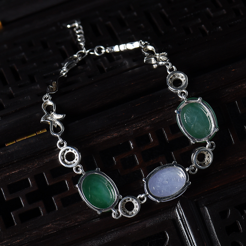 银镶糯冰种翡翠手链-红掌柜