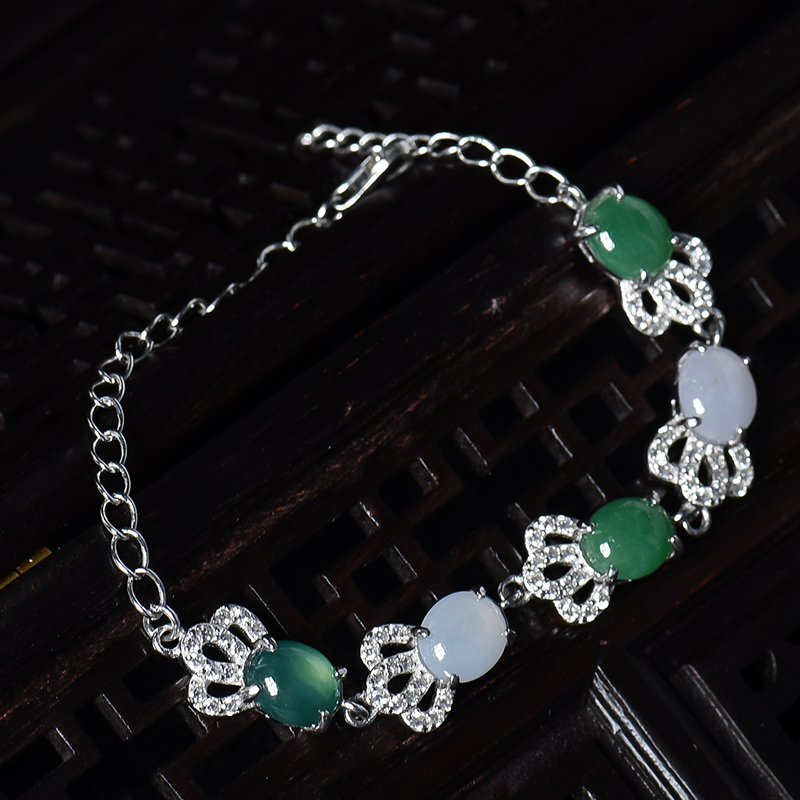 糯冰种春带彩翡翠手链-红掌柜