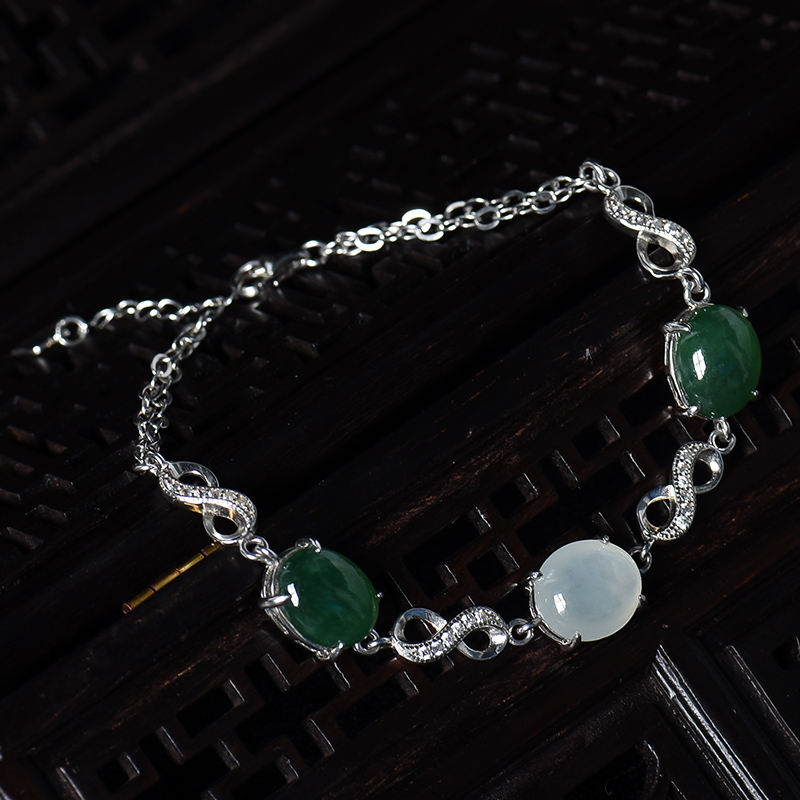 糯冰种春带彩翡翠手链-红掌柜