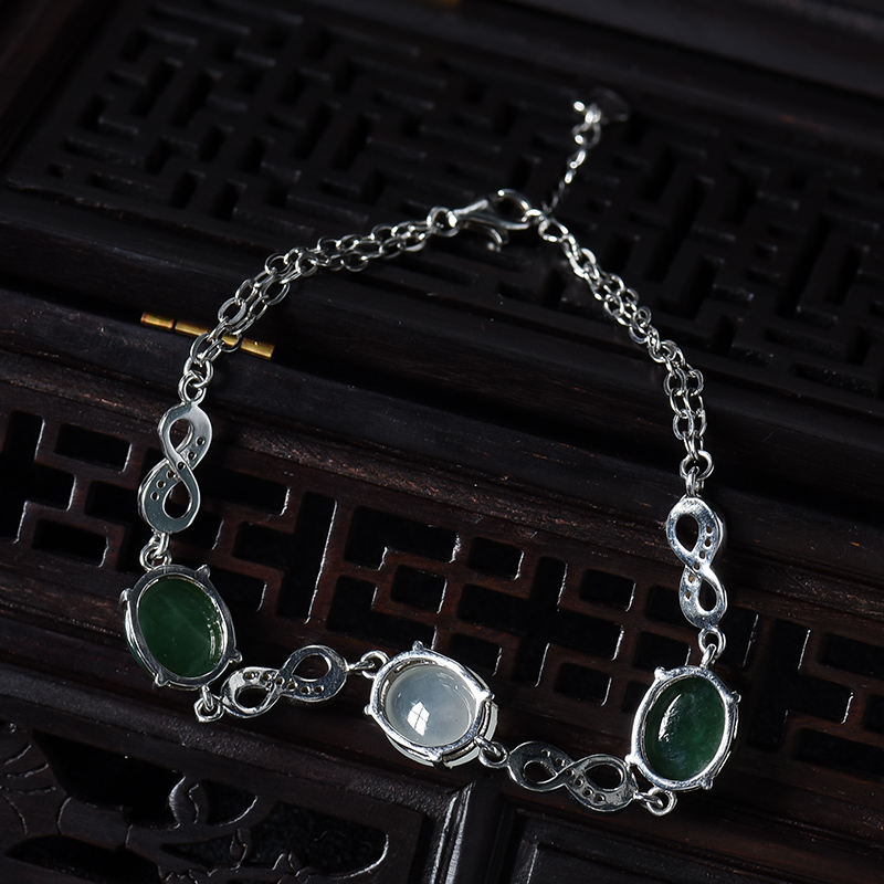 银镶糯冰种翡翠手链-红掌柜