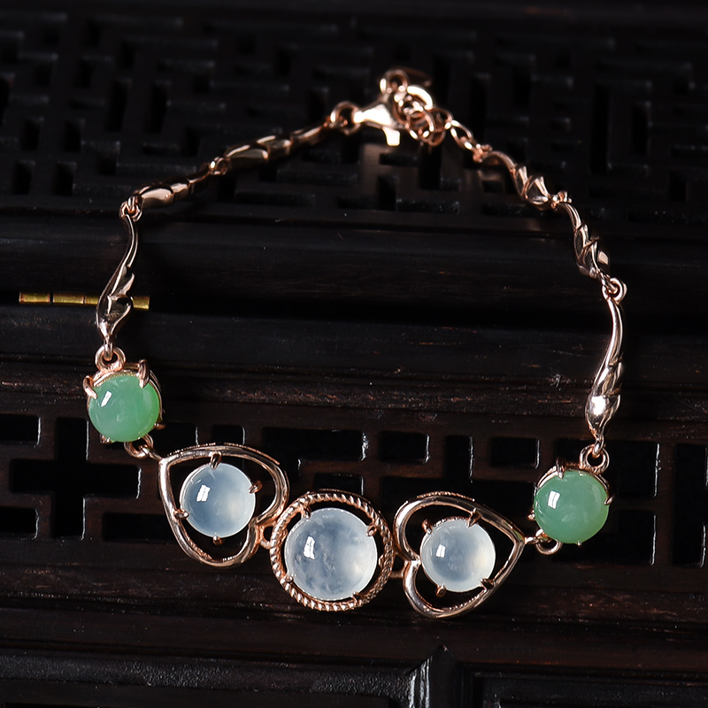 银镶糯冰种双色翡翠手链-红掌柜