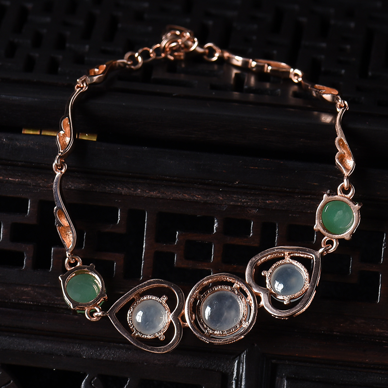 银镶糯冰种翡翠手链-红掌柜