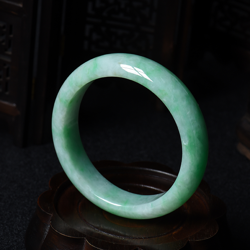 缅甸A货天然糯种翠绿翡翠手镯 - 红掌柜