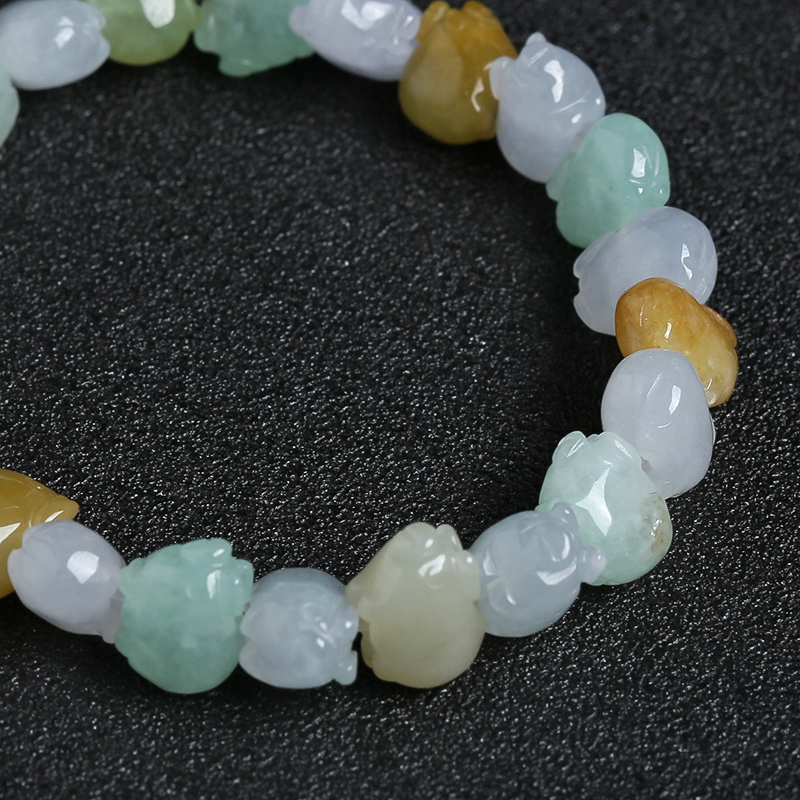 缅甸糯冰种三彩翡翠发财猪手串-红掌柜