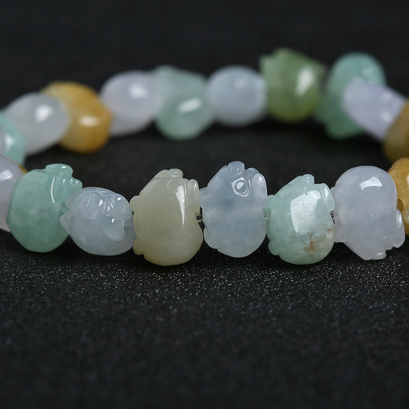 缅甸天然糯冰种翡翠发财猪手串-红掌柜