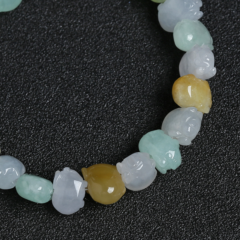 缅甸天然糯冰种三彩翡翠手串-红掌柜