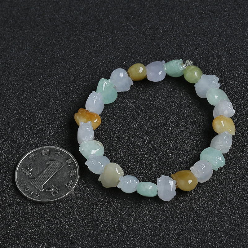 糯冰种三彩翡翠发财猪手串-红掌柜