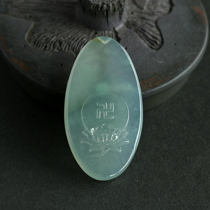 缅甸A货天然冰种翡翠莲花吊坠 - 红掌柜